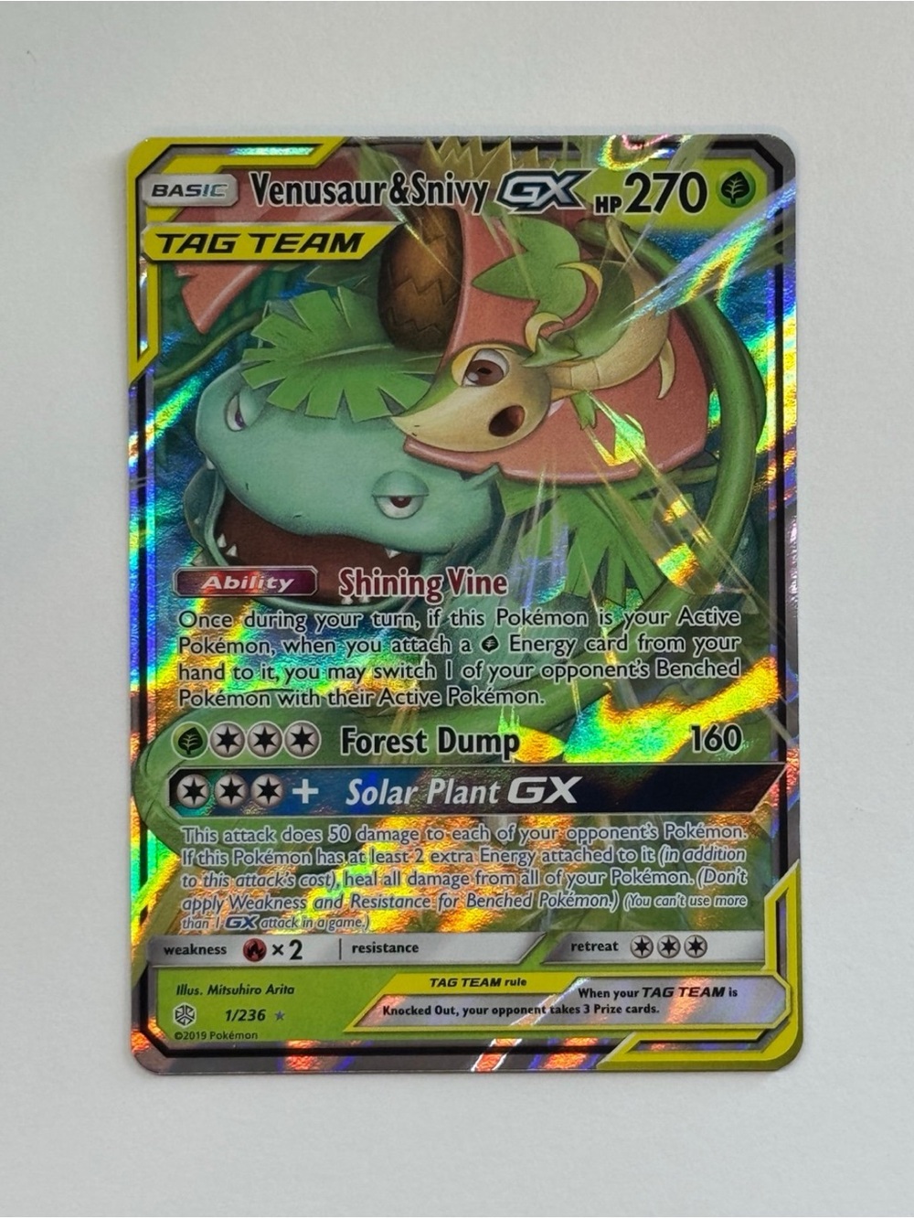 Venusaur & Snivy GX 1/236 Sm-Cosmic Eclipse Holo Sun & Moon Tag Team Pokemon
